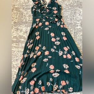 Lulu's Teal and Coral Floral Midi Dress